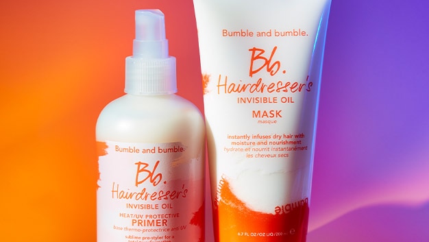 Bb hairdresser's invisible oil and hair mask on a purple and orange background